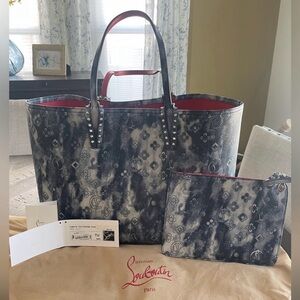 Christian Louboutin Large Cabata Studded Punk Print Tote with Red Interior
